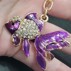 Gold tone purple enamel fish key fob koi